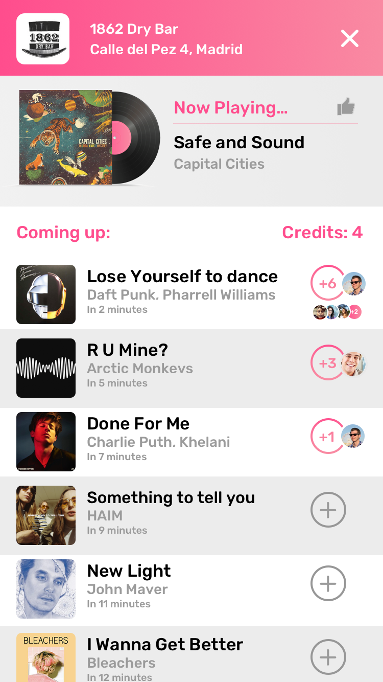Pantalla bares Usuario 5 beats Tu App para controlar la música fuera de casa Haz sonar tus canciones en tus locales favoritos Toma el control de la música