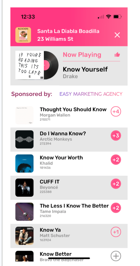 App 5 beats viendo listado de canciones para votar. Contacta con 5 Beats