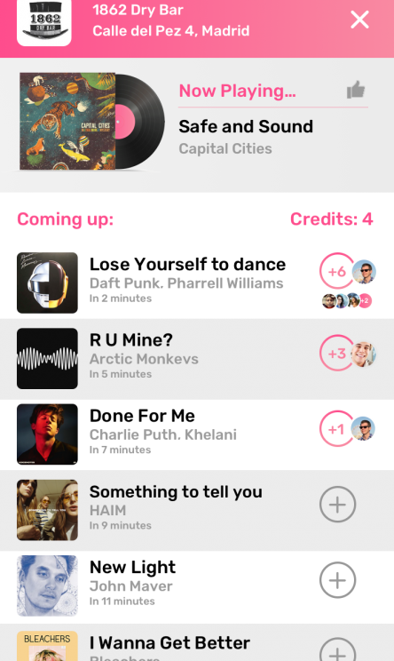 Pantalla bares Usuario 5 beats Tu App para controlar la música fuera de casa Haz sonar tus canciones en tus locales favoritos Toma el control de la música